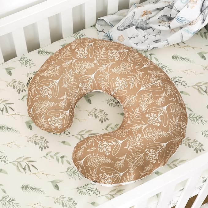 GRSSDER Nursing Pillow Cover Stretchy Minky Removable Nursing Covers for Breastfeeding Pillows, Ultra Soft Comfortable Slipcover for Boy and Girls, Stylish Watercolor Forest Deer and Leaves