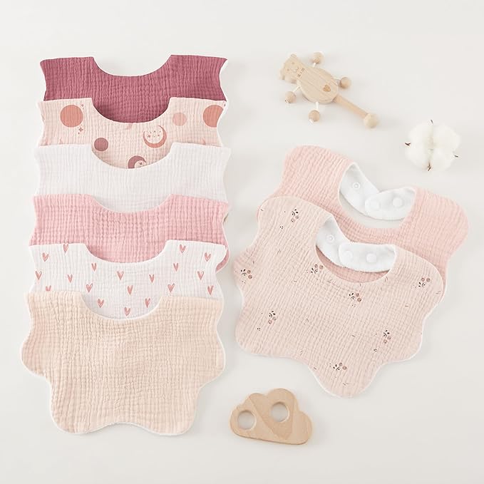 Bearmoss Baby Bibs for Drooling & Teething 8 Pack Muslin Cotton Soft Absorbent Adjustable Unisex Bibs Boys Girls 0-36 Months