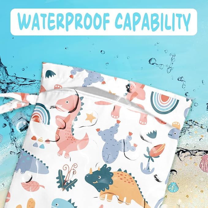 Wet Bag for Baby Swimsuit Kids Wet Dry Bag for Breast Pump Parts Diaper Bag Toiletries Daycare Organizer Beach Vacation Essentials Colorful Dinosaur Waterproof Travel Laundry Bags