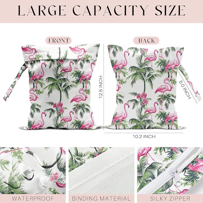 Wet Bag for Swimsuit, Beach Travel Essentials Wet Dry Bag, for Sunscreen Toiletry Dirty Clothes Yoga Gym Diaper, Friends Summer Beach Vacation Gifts. Palm Tree Flamingo