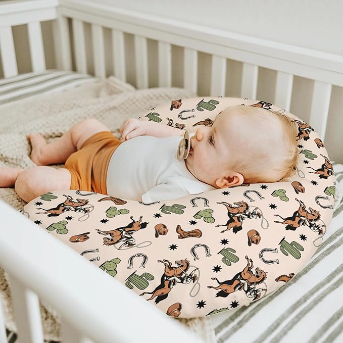 Country Western Nursing Pillow Covers for Boy Girl Cowboy Hat Boots Horse Cactus Nursing Pillow Slipcovers for Breastfeeding Pillows Wild West Desert Soft Stretchy Removable Covers for Newborn Infant