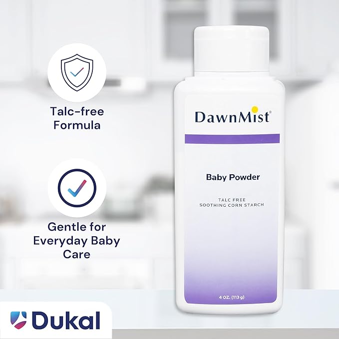 Dukal DawnMist Baby Powder – Cornstarch Formula, 4 oz. – Pack of 2 – Gentle, Softening Powder for Babies, Adults, and Daily Use