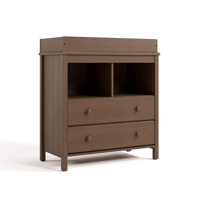 Storkcraft Alpine Nursery Changing Table Dresser Combo (Hazelnut) – GREENGUARD Gold Certified, Dresser for Nursery, Changing Table with Drawers, Removable Changing Table Topper