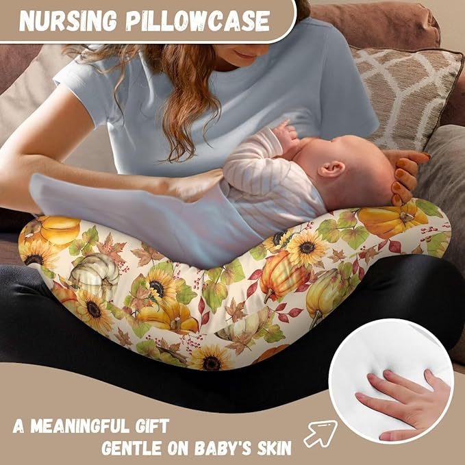 Pumpkin Sunflower Nursing Pillow Cover for Breastfeeding Pillow,Cozy Nursing Pillow Slipcovers, Snug Fits Pillow, Perfect Newborn Choice for Mom or Baby