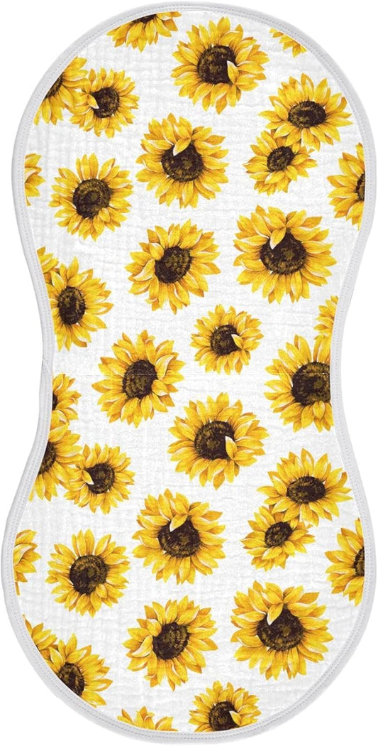 Muslin Burp Cloths for Baby Boys and Girls - 1-Pack Ultra Absorbent Sunflower Muslin Washcloths, Newborn Towel, Milk Spit Up Rags, Burp Cloth Bib for Unisex, 22 x 11 Inch