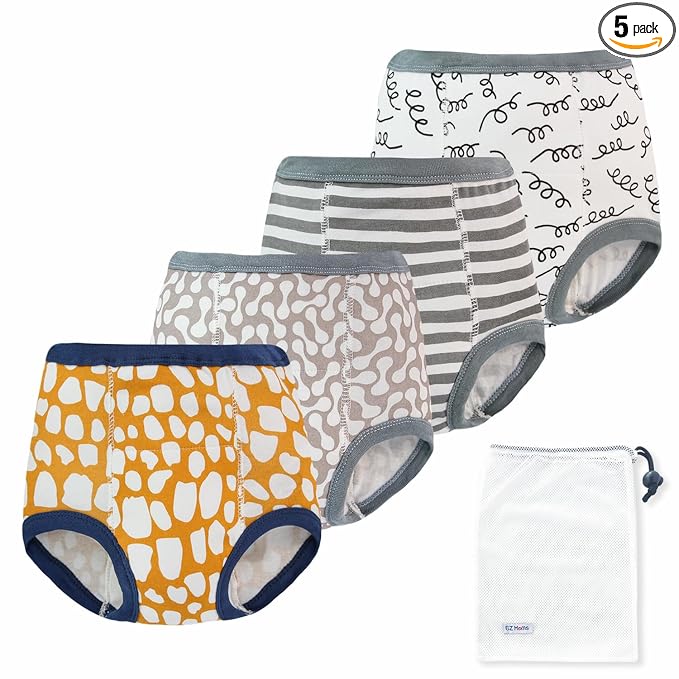 EZ Moms 4 Packs Toddler Potty Training Underwear for Boys and Girls Leakproof Soft Absorbent Kid Confident Toilet Training Pants 5T 100% Cotton Underwear Reusable Pee Pants with Potty Sticker Chart