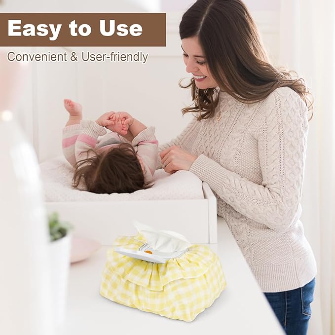 2 Pack Baby Wipes Cover – Muslin Cotton Wipes Dispenser, Universal Size Fits All Wipes & Tissues, Diaper Pouch for Nursery, Living Room & Diaper Station (Yellow+Yellow)