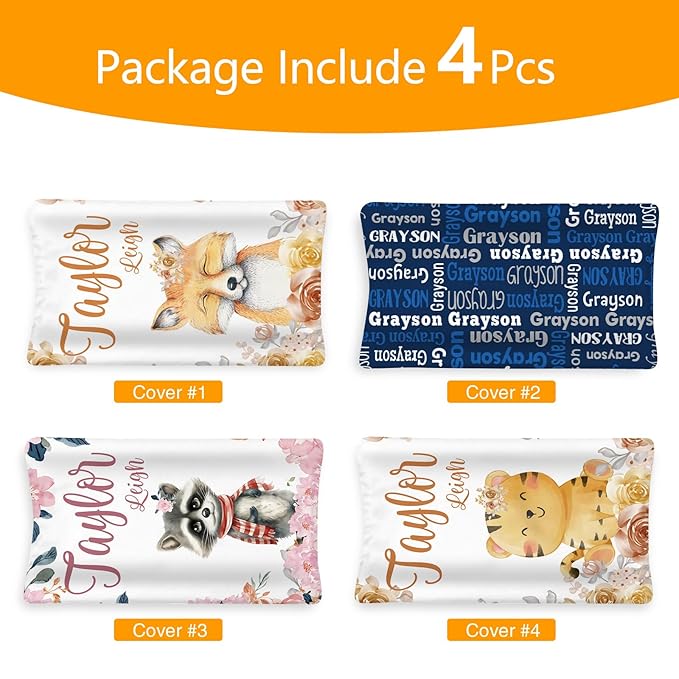 Custom Changing Pad Cover Set - Jersey Knit Comfy CozyUltra Soft Unisex Diaper Changing Table Covers with Personalized Name for Baby Boys Girls - Waterproof Ultra Soft 4 Pcs Set Style05