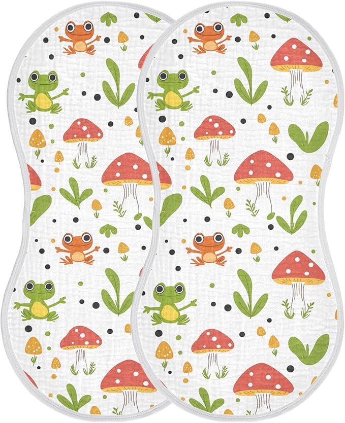 vvfelixl Baby Burp Cloths Frog Mushroom Cartoon Baby Newborn Cotton Burping Cloths Set Baby Washcloths 4 Pack