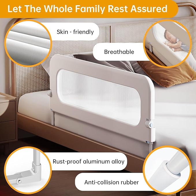 Baby Bed Guard Rail for Toddler - 48in Adjustable Heights, Swing Down Bedrail, Extra Tall Child Safety Side Railing Guards for Kids - Toddler Bed Rail for Queen, King, Twin, and Bunk Size Beds - Full