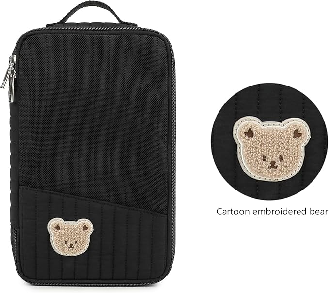 MOMIGO Baby Diaper Bag Organizer Pouches - 2 Pack Waterproof Pod Hanging Diaper Bag Cute Rabbit Bear Mesh Bag Reusable, Washable or Baby Cloth Diapers (Black)