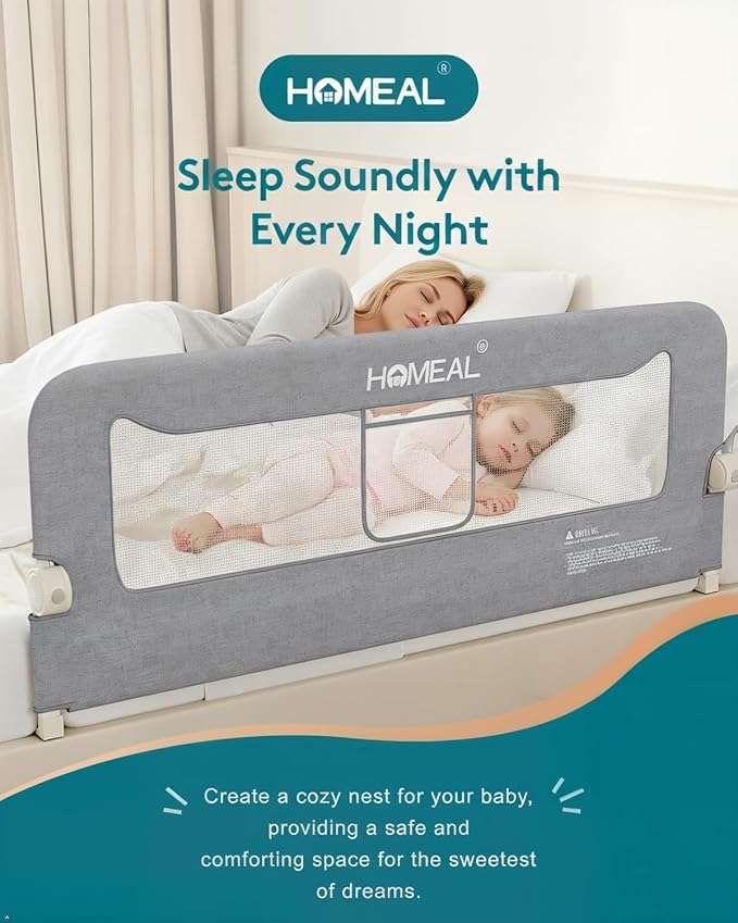 HOMEAL Bed Rail for Toddlers, 59in Swing Down Baby Bed Rail Guard, Toddler Bed Rails for King Size Beds, Twin, Full, Queen, Bed Guard Rail for Toddlers, Grey
