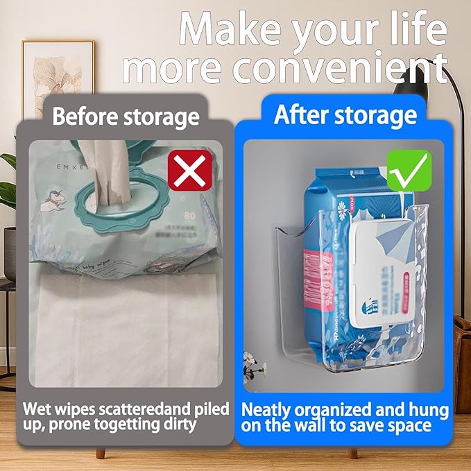 Kitchen Wipes Storage Box,Wall Mounted Flushable Wipes Holder,Clear Wipes Dispenser Wipe Tissue Storage Box Case for Kitchen Bedroom Bathroom