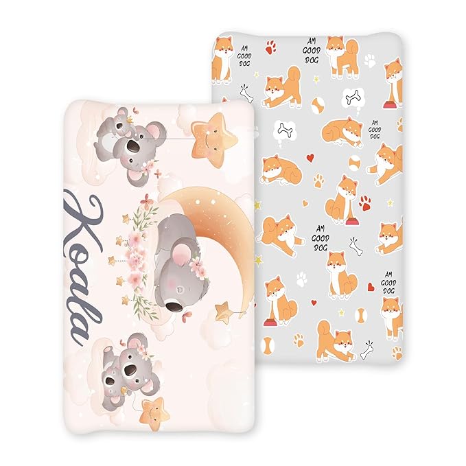 Personalized Toddler Changing Pad Cover - Custom 2 Piece Comfortable Koala Pattern Changing Pad Covers for Baby Boys and Girls, Birthday Gift for Toddlers