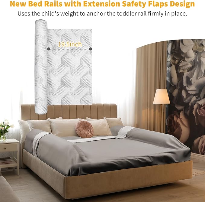 USHMA Travel Bed Rails for Toddlers | Inflatable Bed Rails with Safety Flaps | Portable Blow Up Bed Rail for Full, Queen, King Size Beds, Lightweight & Washable Cover - 1Pack