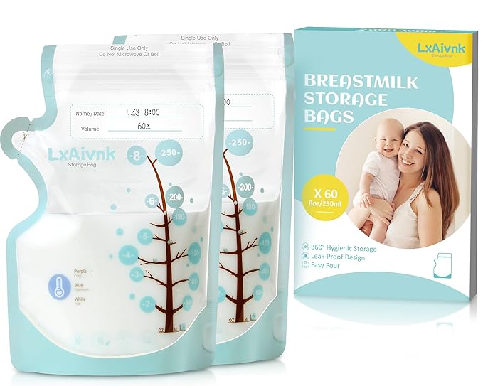 Temp-Sensing Breastmilk Storage Bag - 8oz(60Pcs), Temp-Sensing Icon & No Leak Locking Clamp, Strength Thin Design, for Breastfeeding, Suitable for Freezer