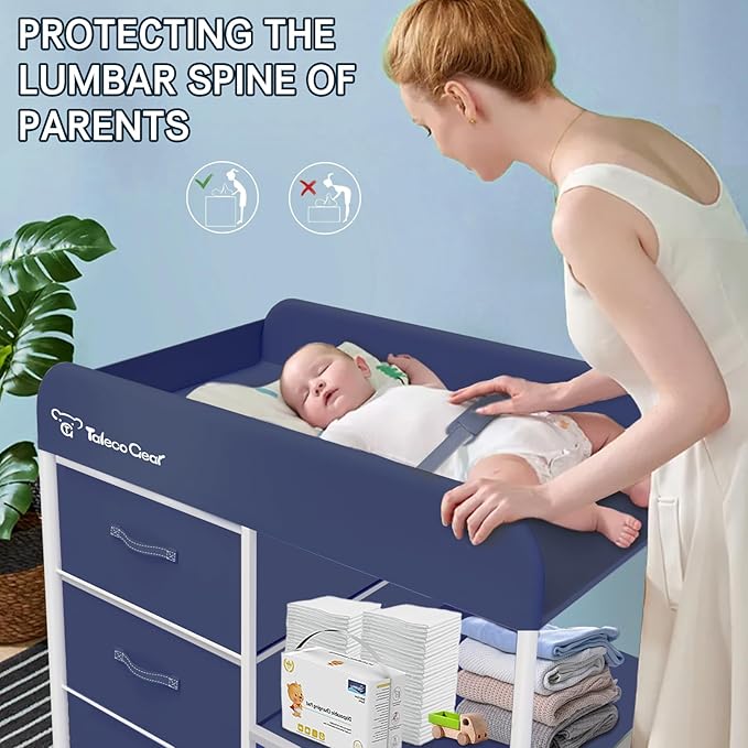 Baby Changing Table, Portable Changing Table, Diaper Changing Station with Waterproof Pad, Changing Table Dresser with 3 Storage Baskets, Mobile Nursery Organizer for Newborn Essentials
