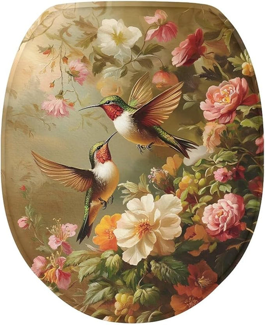 Hummingbird with Flower Toilet Seat Lid Cover Water Absorbent Toilet Seat Covers for Bathroom Protector Cover Keep Clean Tidy Universal for Most Toilet Bowl Lids