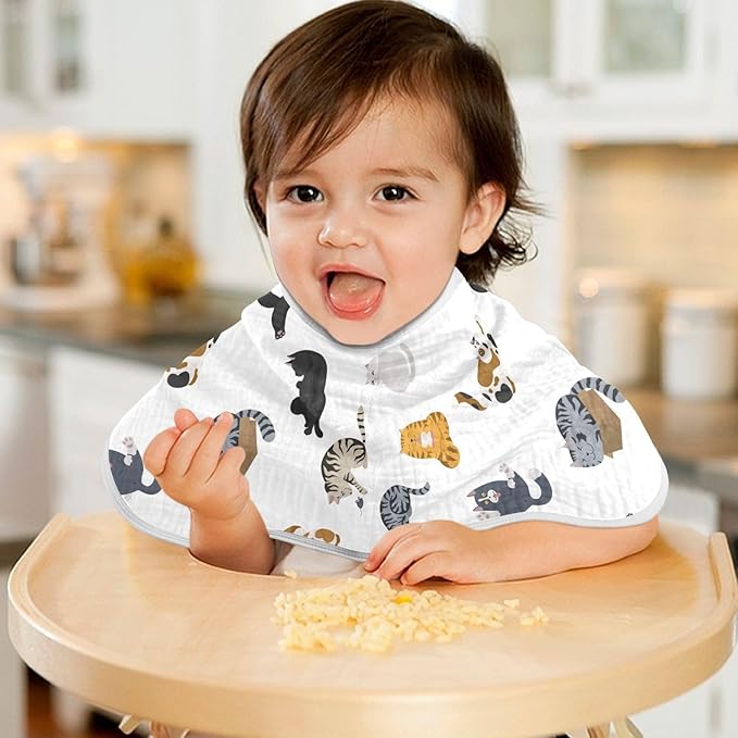 vvfelixl Baby Burp Cloths Cartoon Cat Baby Newborn Cotton Burping Cloths Set Baby Washcloths 4 Pack