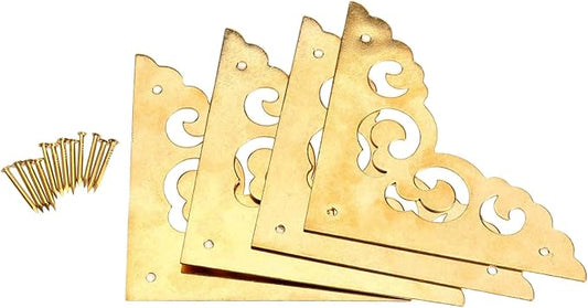 dophee 4Pcs 2.5" Brass Flat Corners Bracket, Retro Table Corner Cover Protectors for Box Cabinet Desk Book Frame Scrapbook Album Bookshelf Decoration Furniture Hardware with Mounting Nails, Brass