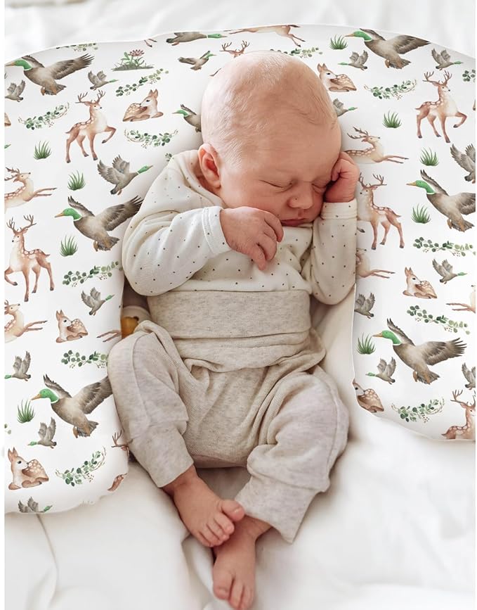 Wild Animals Hunting Baby Nursing Pillow Covers for Boy Girl Mallard Duck Deer Green Leaves Nursery Pillowcase for Breastfeeding Pillows Country Animal Hunters Soft Stretchy Slipcovers for Newborn
