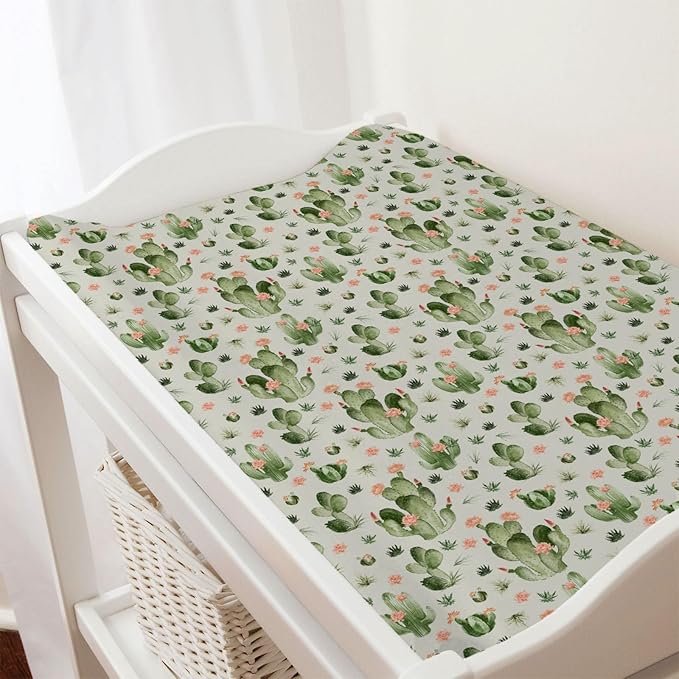 Desert Cactus Floral Diaper Baby Changing Pad Covers for Boy Girl 32''x16'' Watercolor Cactus Southwest Plants Fitted Change Table Mats Vintage Cactus Flowers Soft Breathable Cradle & Bassinet Sheets