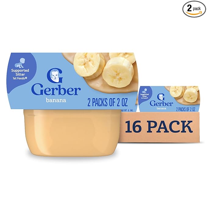 Gerber Stage 1 Baby Food, Banana Puree Tubs, No Artificial Colors or Flavors, Baby Puree, 16-Pack