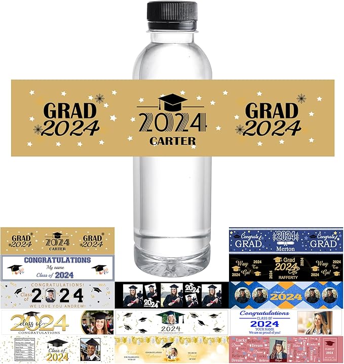 Personalized Custom Graduation Labels with Name - Waterproof Printable Photo Bottle Labels - 50 Pcs