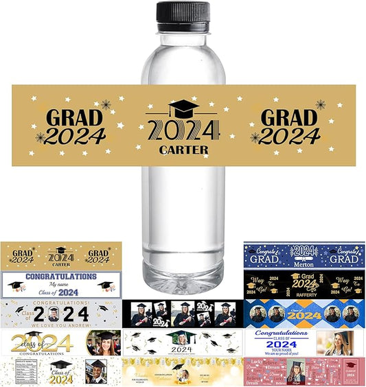 Personalized Custom Graduation Labels with Name - Waterproof Printable Photo Bottle Labels - 50 Pcs