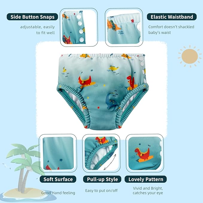 Baby Reusable Swim Diaper - UPF 50+ 6-12 Months - Swim Diapers for Toddlers