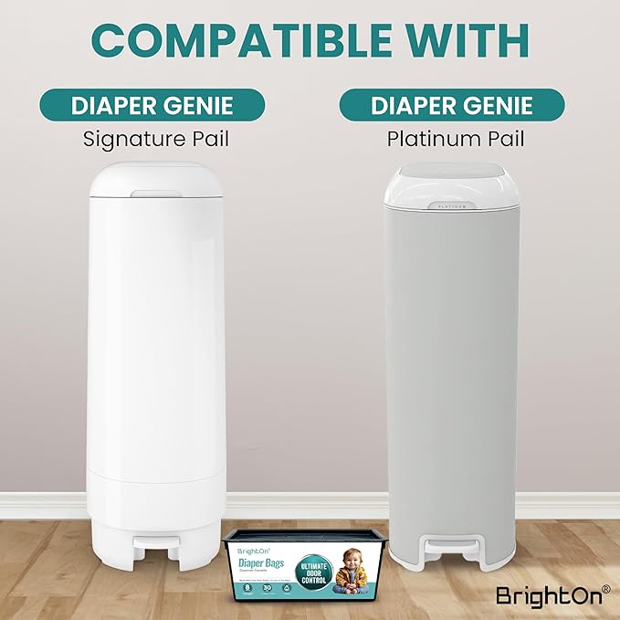 BrightOn® Diaper Pail Refill Bags, 30 Bags Per Refill, Compatible with Genie Easy Roll Signature Diaper Pails, Holds Up to 1410 Newborn Diapers, Real 7 Layer Odor Barrier, Unscented, 1PACK (30 Bags)