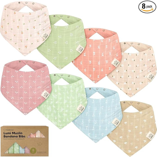 8-Pack Muslin Baby Bibs for Boys, Girls - Muslin Bandana Drool Bibs for Baby Girl & Boy, Drooling Newborn, Teething Toddler, Infant 0-36 Months, Soft Cotton Extra Absorbent (Wild Bloom)