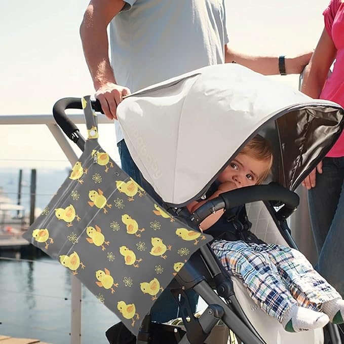 visesunny Cute Chick 2Pcs Wet Bag with Zippered Pockets Washable Reusable Roomy Diaper Bag for Travel,Beach,Pool,Daycare,Stroller,Diapers,Dirty Gym Clothes, Wet Swimsuits, Toiletries