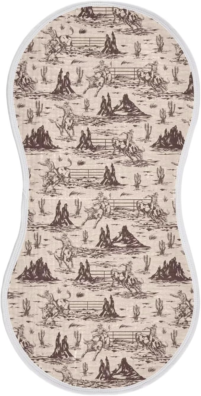 Western Baby Muslin Burp Cloths Set of 1 American Cowboy Muslin Washcloths Cute Milk Spit Up Rags Soft Newborn Towel Burp Cloth Bib for Unisex Boys and Girls, 22 x 11 Inch