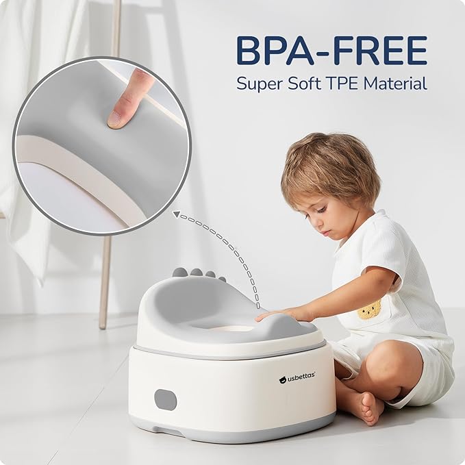 3 in 1 Potty Training Toilet, Dinosaur Toddler Potty Training Seat for Boys Girls with Comfortable Cushion, Easy-to-Clean and Anti-Slip Potty Training Step Stool for Toilet (Grey)