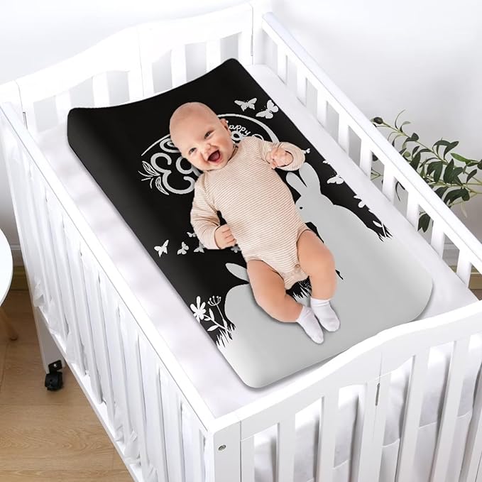 Rabbit Butterfly Baby Changing Pad Cover Stretchy Breathable Sheet Crib Mat Easter Decor Comfy Cozy Diaper Changing Mat Cover Lightweight Changing Table Cover