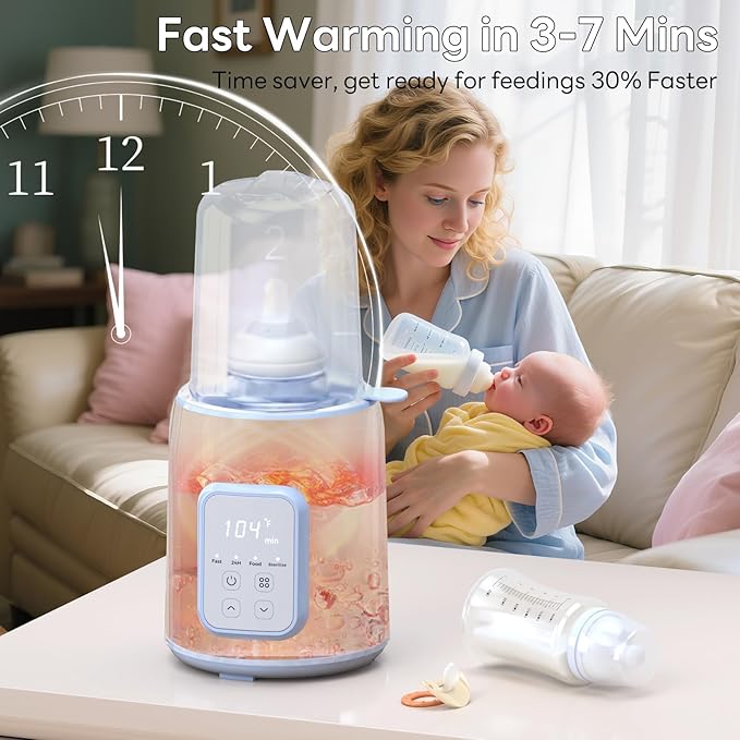 Bottle Warmer, 8-in-1 Fast Baby Bottle Warmer for Breastmilk and Formula,Milk Warmer with Accurate Temperature Control and Automatic Shut-Off,Multifunctional Bottle Warmers for All Bottles(Blue)