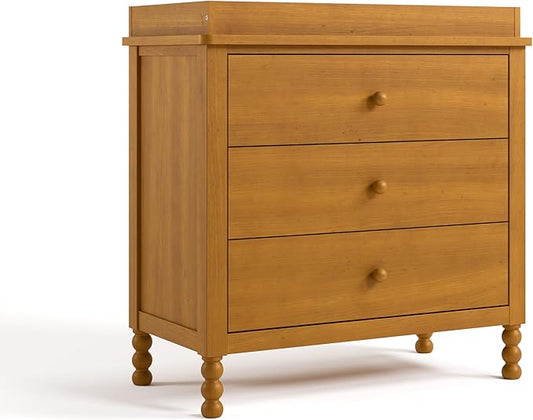 Storkcraft Rio 3 Drawer Chest with Changing Topper (Almond) – GREENGUARD Gold Certified, Premium Wood Dresser for Baby & Kids Bedroom, Safety Interlocking Drawers, Pre-Installed Tracks, Kids Chest