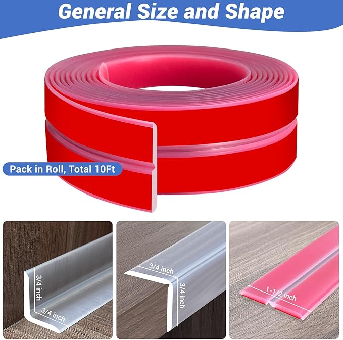 Wall Corner Protector, Peel and Stick Wall Corner Trim, Flexible Rubber Molding Wall Corner Guard, L Shaped Self Adhesive Edge Protector Moulding Trim for Wall Edge Ceiling, Clear, 3/4in,10Ft