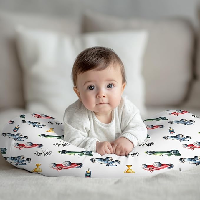 Cute Race Trophy Flag Traffic Light Nursing Pillow Cover Stretchy and Soft for Baby Girls Boys Transportation Vehicles Nursing Cover for Breastfeeding for Newborn Infant