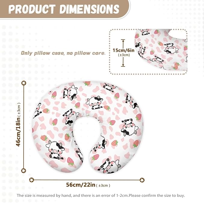 Pink Cow Stripes Cow and Strawberry Baby Nursing Pillowcase Nursing Pillow Cover Pillow Slipcover Detachable Nursing Pillow Protective Cas Baby Feeding Durable and Easy to Clean