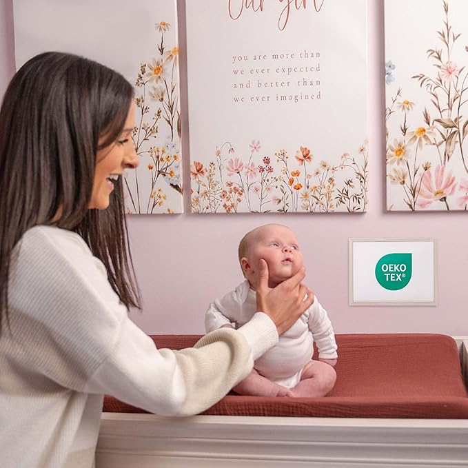 Mi Flor 2 Pack Muslin Changing Pad Cover 16x32x5 inches – Ultra Soft CPC Certified Baby Changing Table Cover with Elastic Corners, 360° Fit, Lightweight, Breathable, Fits Most Changing Pads