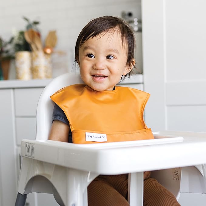 Tiny Twinkle Mess-Proof Baby Bib - Waterproof Bib for Baby Boy or Girl - Machine Washable - Adjustable Closure - PVC, BPA & Phthalate Free - Great for Travel - Baby Food Bibs (5 Pack, Unisex Solids)