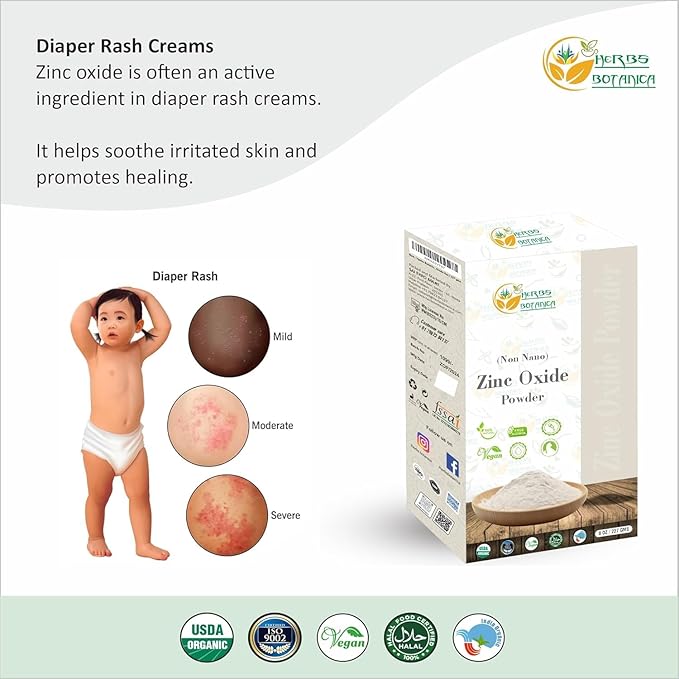 Herbs Botanica Zinc Oxide Powder Non-Nano, Pharmaceutical Grade for Skin Protection, Healing, Baby Diaper Rash Cream, Sunscreen, Acne Care, DIY Cosmetics & Creams, 8 oz / 227 gm