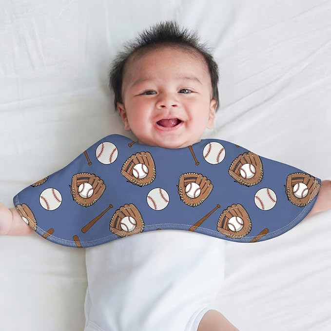 SmoothNovelty 5 Pack Baseball Baby Burp Cloths Soft Absorbent Burping Rags for Newborns 19"x9" Spit up Cloths for Boy Girl Newborn Baby Shower Registry Gifts Set Nursery Decor