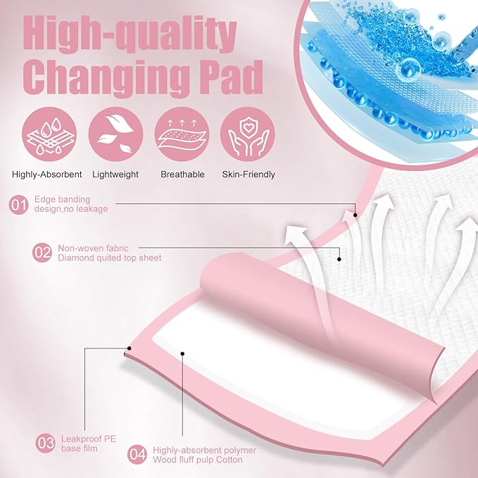 100Pack Disposable Changing Pads,Baby Disposable Underpads 17 X 13 in,Waterproof Diaper Changing Pad,Ultra Absorbent Disposable Pads,Leak-Proof Breathable Underpads Bed Table Protector Mat