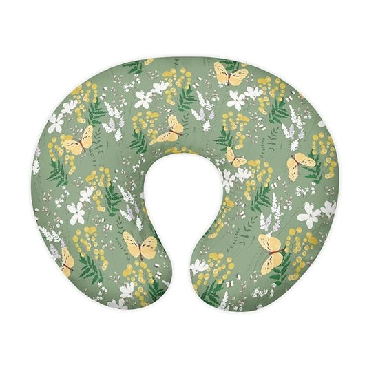 Retro Butterfly and Flower Nursing Pillow Cover for Baby Boy Girl Breastfeeding Slipcover Infant Newborn Nursery Bottle Pillowcase Stretchy Replaceable Pillow Cover Slipcover