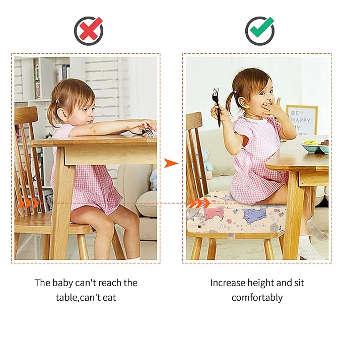 Booster Seat for Dining Table, Stronger Support Double Safe Straps Booster Seat for Kitchen Chair, Non-Slip Bottom Portable Travel Chair Cushion for Kids (Beige Cat)
