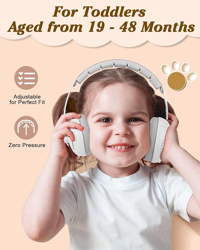 Lilian&Gema 2-in-1 Baby Ear Muffs Noise Protection up to 48 Months - Cute Owl Ear Protection for Infant & Toddler - Baby Airplane/Travel Essentials - Adjustable Noise Reduction Earmuffs, White
