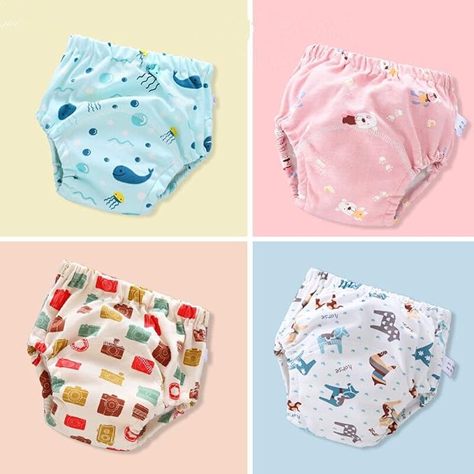 4 Pack Baby Toddler Potty Training Pants Layered Cotton Training Underwear for Toddlers Girls Boys (3T, E)
